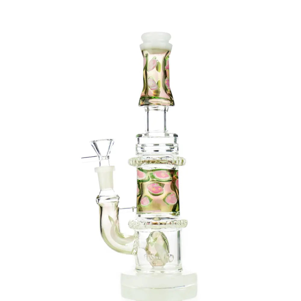 10.5" Double Glass Gold Fume Water Pipe with M9 Perc and 14mm Male Bowl