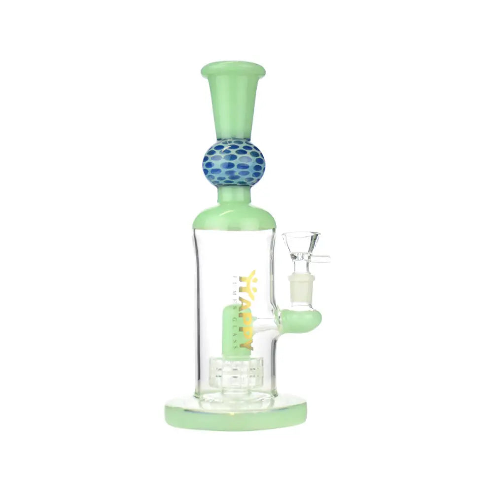 10" HAPPY FUMES GLASS Water Pipe with Honeycomb Sphere Neck and Matrix Shower and 14mm Male Bowl