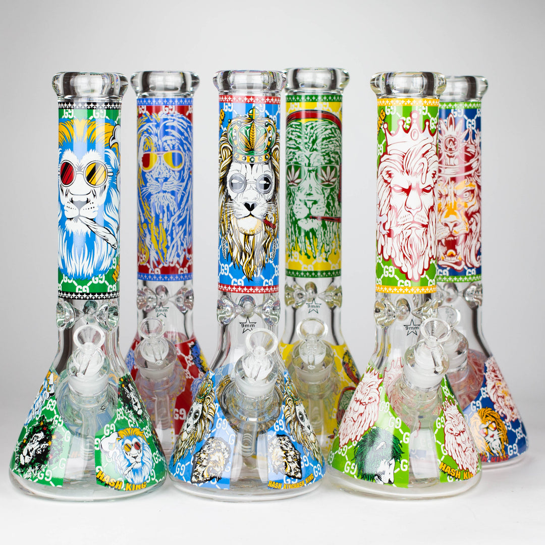 Hash King Lion Glow 9mm glass pipes 14"_0