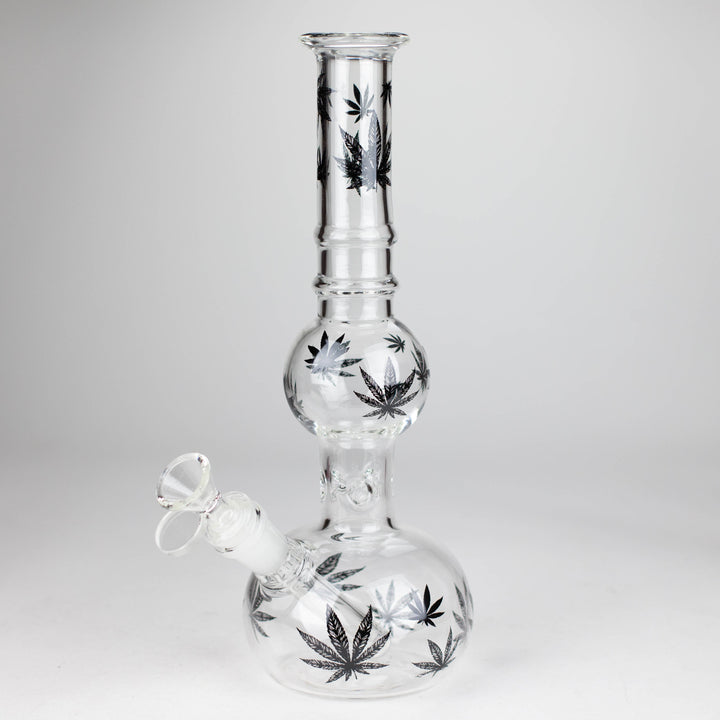 Rourd Shape Glass Bong With Leaf Design 11"_4