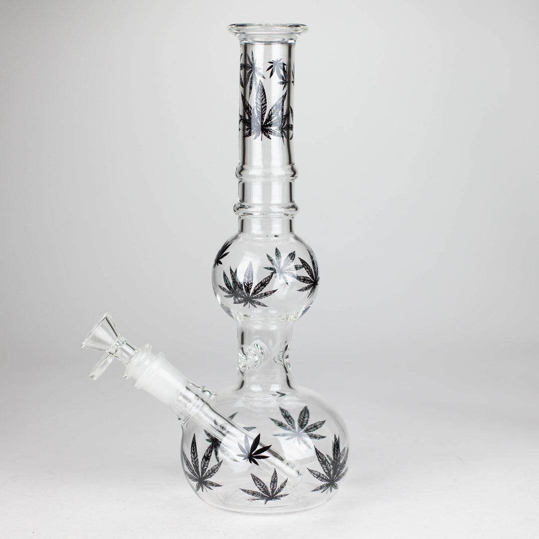 Rourd Shape Glass Bong With Leaf Design 11"_7