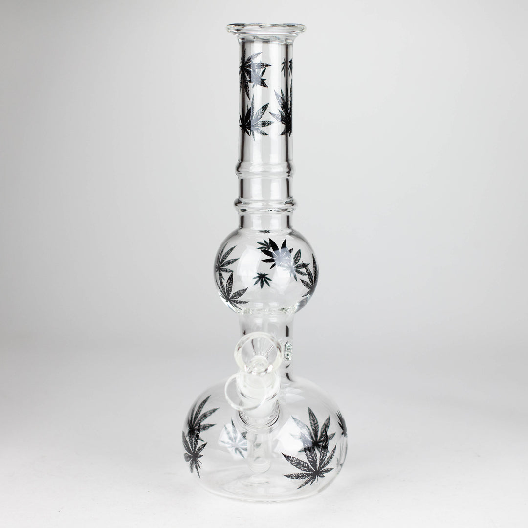 Rourd Shape Glass Bong With Leaf Design 11"_8