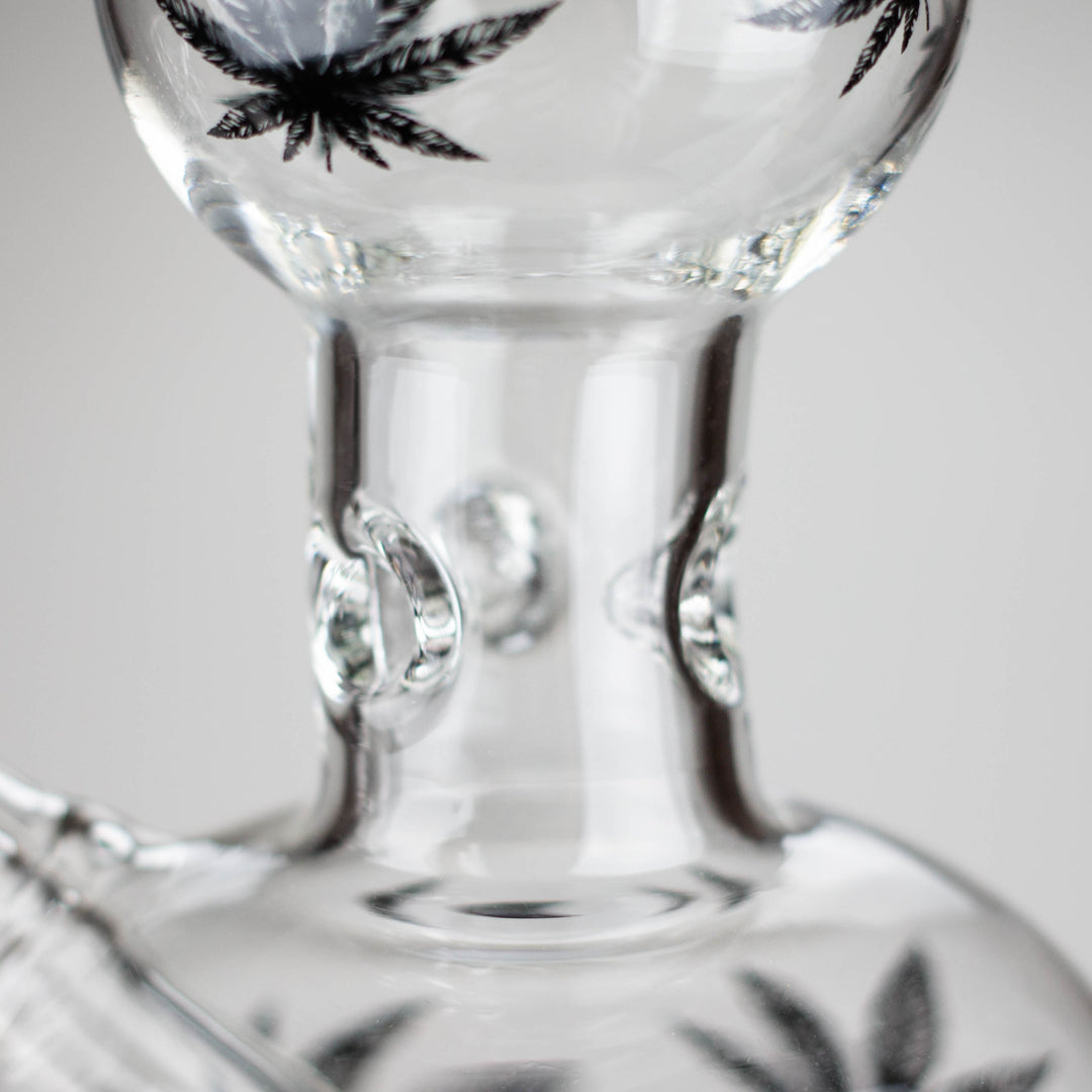 Rourd Shape Glass Bong With Leaf Design 11"_11