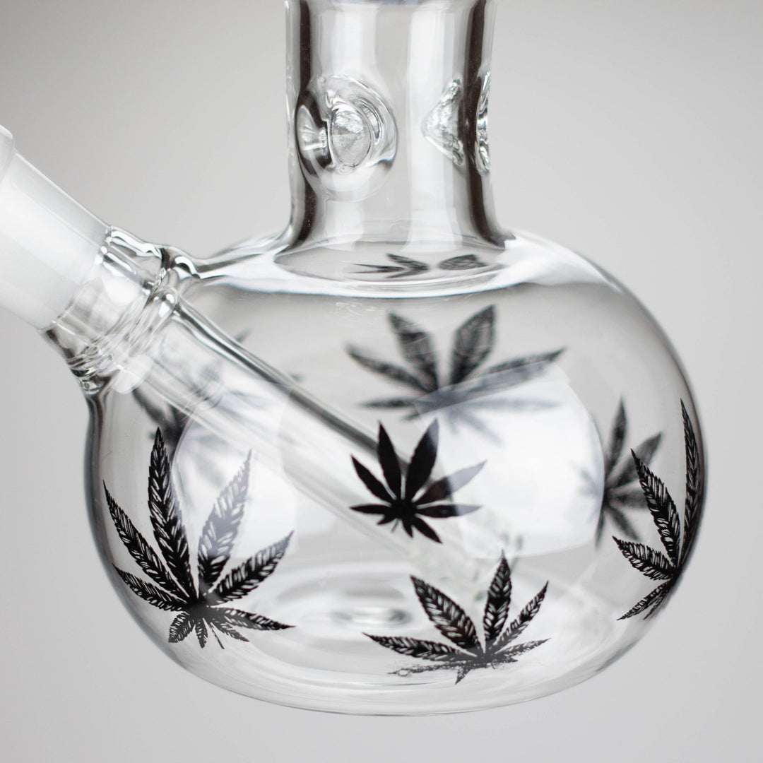 Rourd Shape Glass Bong With Leaf Design 11"_2