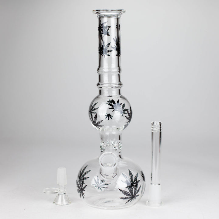 Rourd Shape Glass Bong With Leaf Design 11"_3