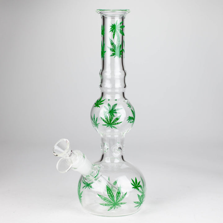 Rourd Shape Glass Bong With Leaf Design 11"_5