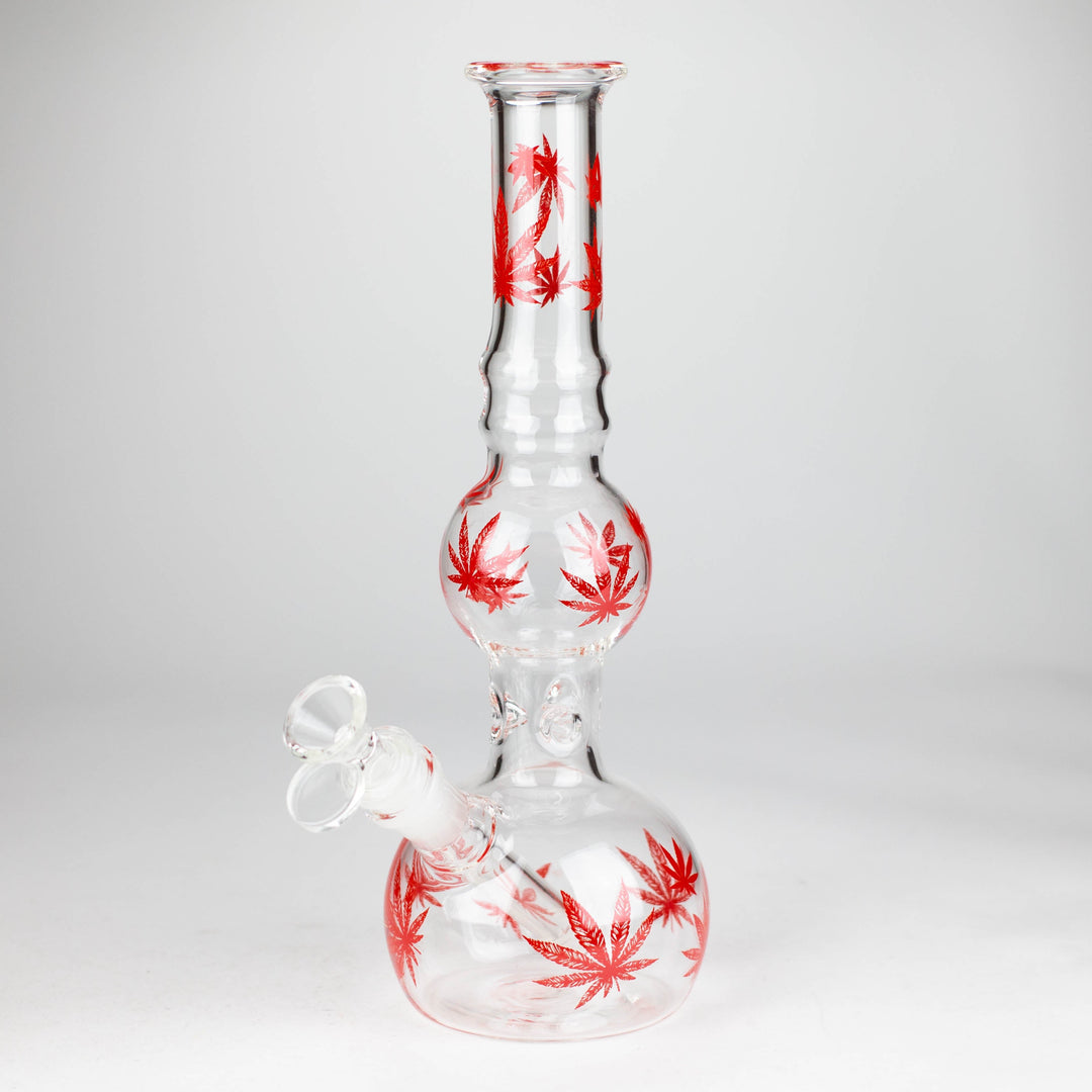 Rourd Shape Glass Bong With Leaf Design 11"_6