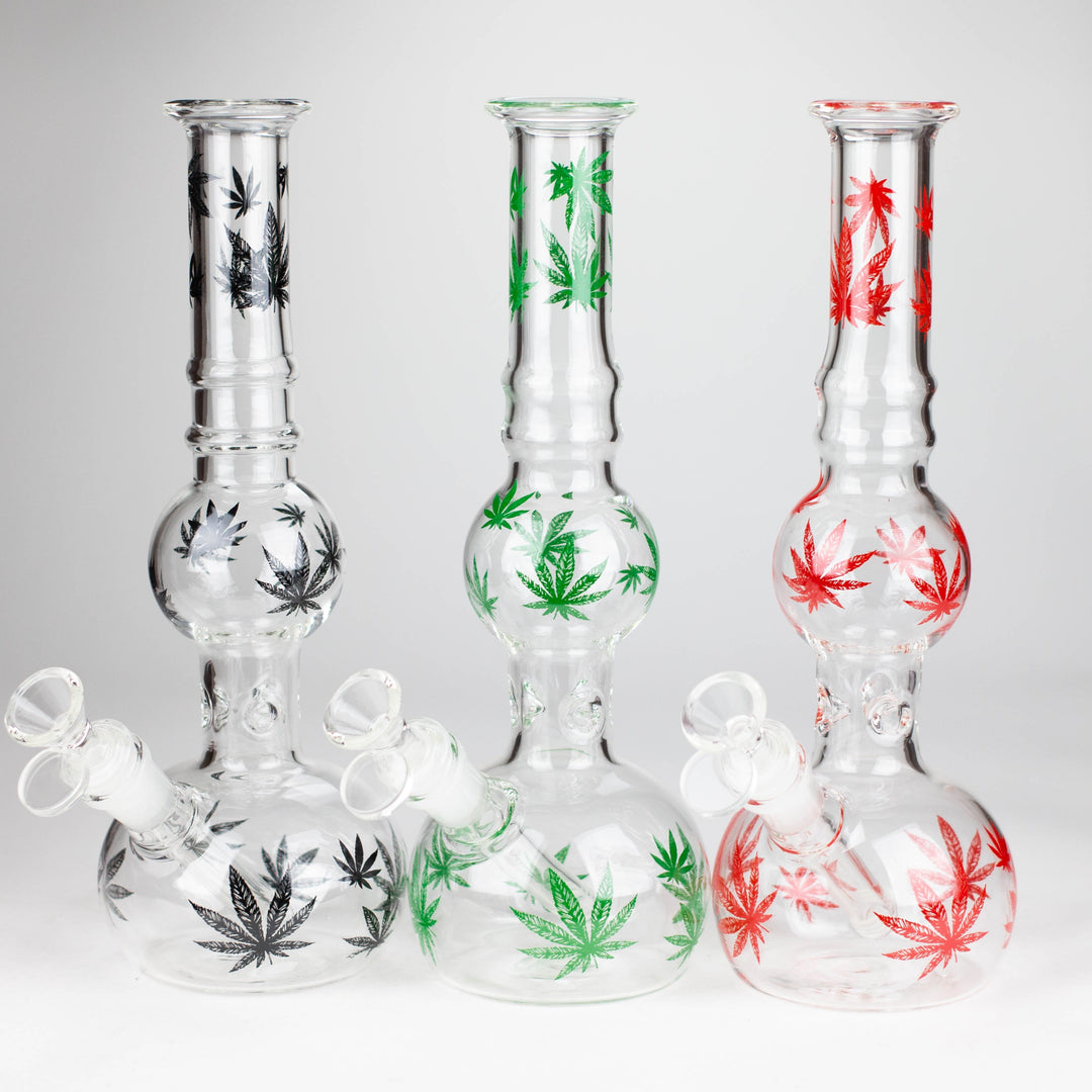 Rourd Shape Glass Bong With Leaf Design 11"_0