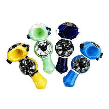 4.5" Spider Web Hand Pipe Spoon in Color Glass Tube