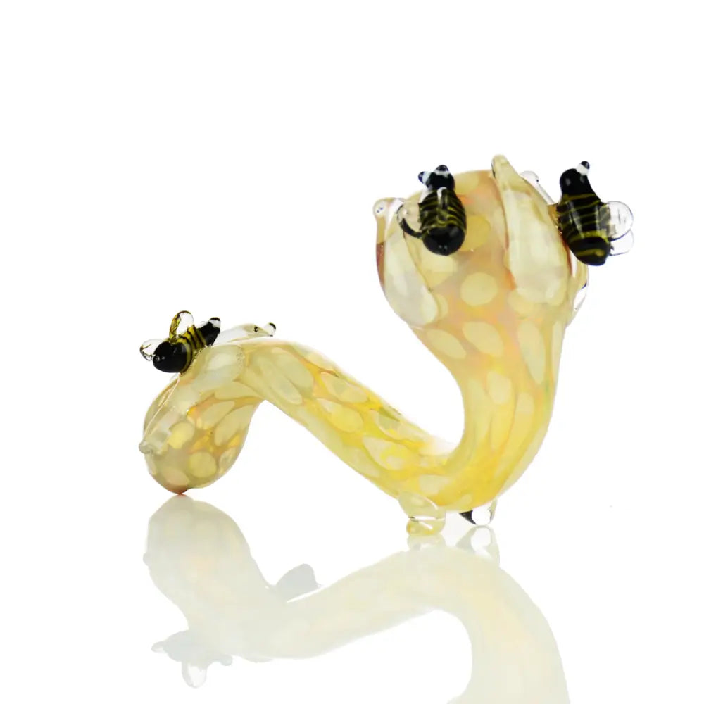 Sherlock Glass Pipe with Honeycomb Design and Stone Art Bees