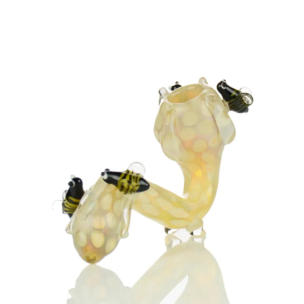 Sherlock Glass Pipe with Honeycomb Design and Stone Art Bees