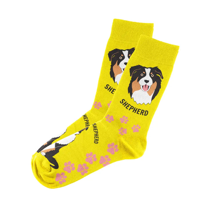 Australian Shepherd Socks Unisex Unique Fun Design Fits All, 70% Cotton, 25% Spandex, 5% Elastic