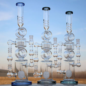 Dual Perc Recycler Style Water Pipe With Ice Pinch