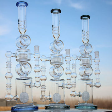 Dual Perc Recycler Style Water Pipe With Ice Pinch