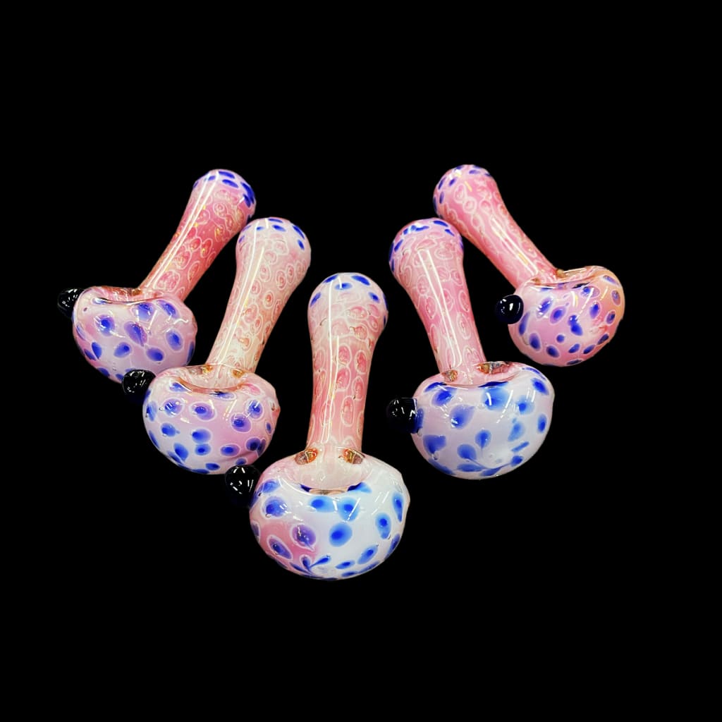 Pink Frit Hand Pipe Spoon With Blue Dot Design