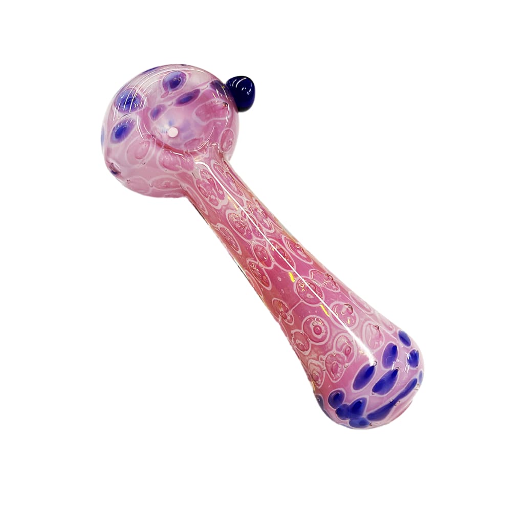 Pink Frit Hand Pipe Spoon With Blue Dot Design