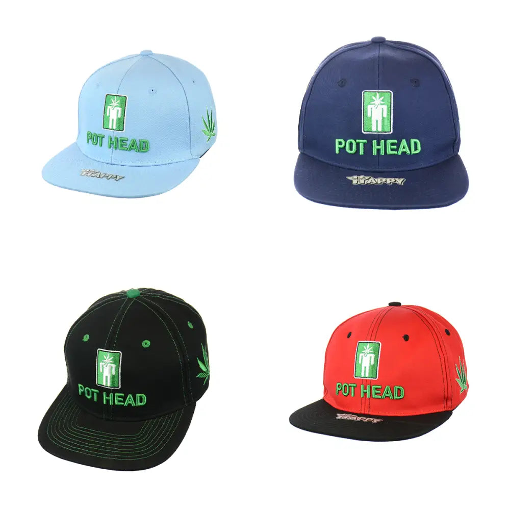 POT HEAD Leaf Embroidered Snapback Hat 100% Cotton