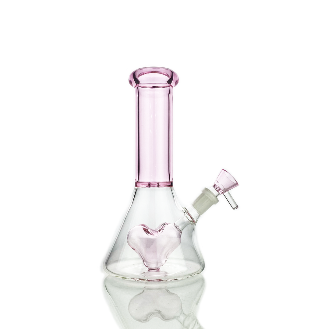 8" Pink Heart Beaker Shower Water Pipe Bong with 14mm Male Bowl