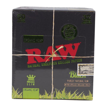 Raw Black Organic Hemp King Size Slim Rolling Papers Box